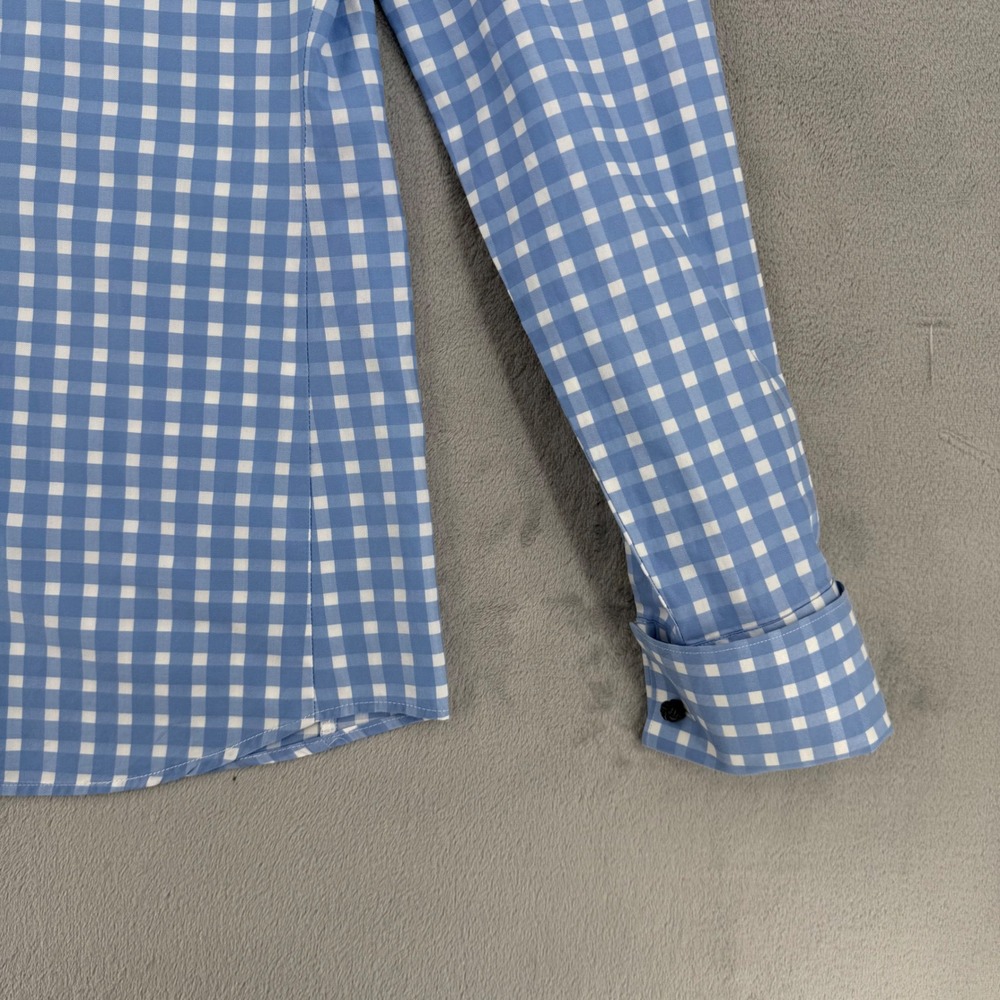 Thomas Pink Gingham Cotton Button Down Shirt Mens Small 14.5 US Blue White - Picture 10 of 14